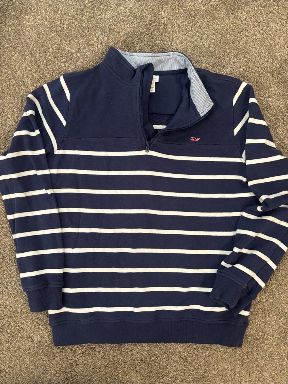 Vineyard Vines Navy and White Striped Quarter-Zip Pullover